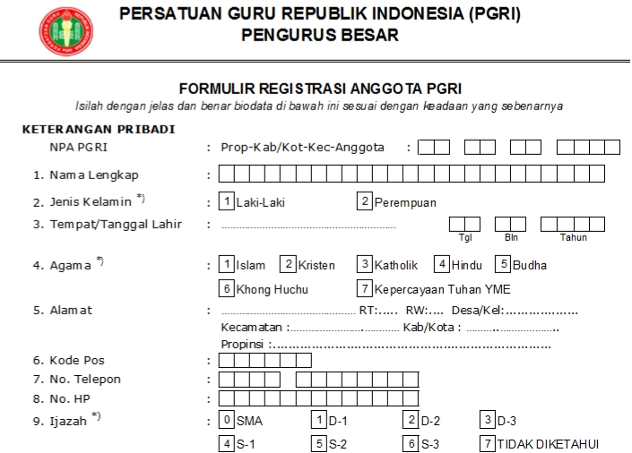 Pendaftaran PGRI Bulungan - Persatuan Guru Republik Indonesia Cabang Bulungan